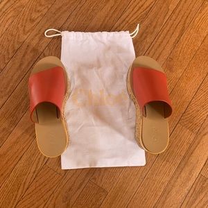 Chloe Camille wedge mule in vegetal calfskin.